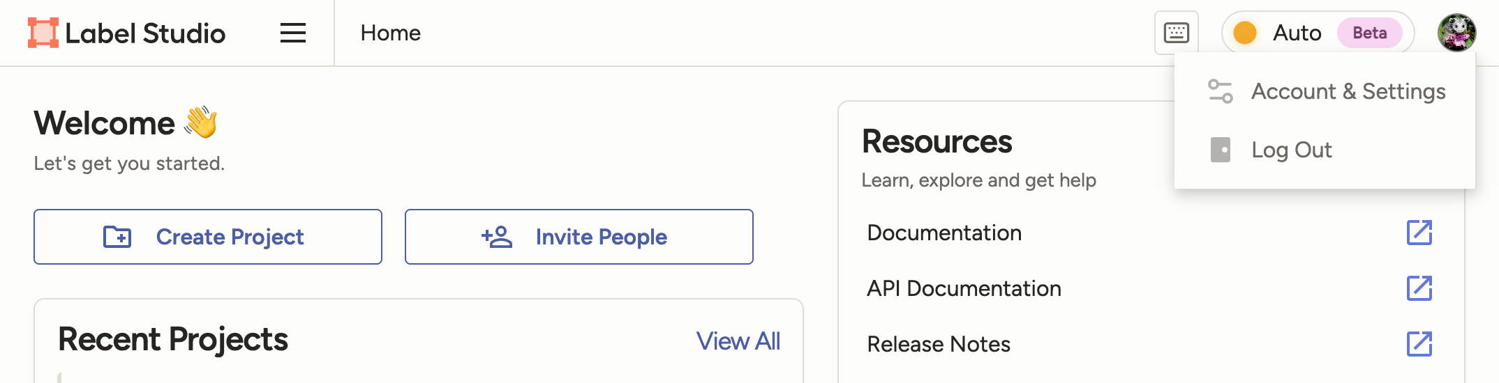 Screenshot of the account and settings option